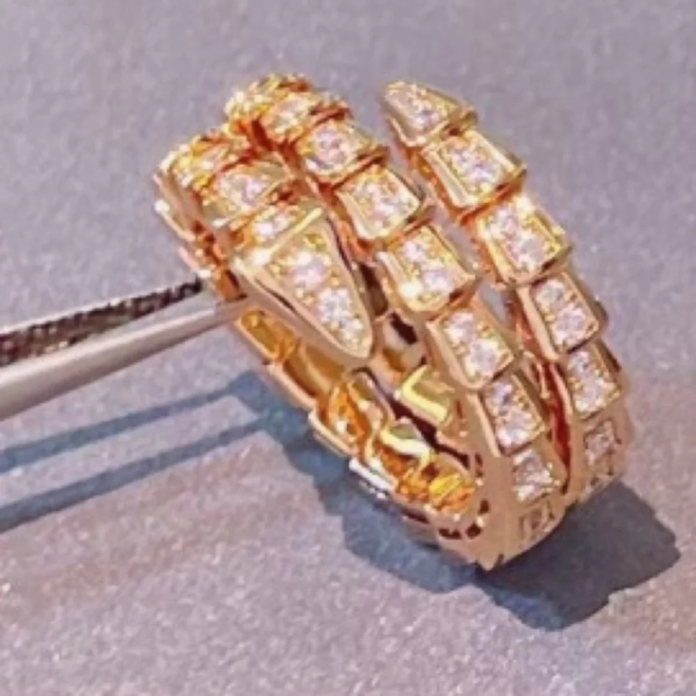 Bulgari Gold and Clear Crystal Serpentine Wrap Ring